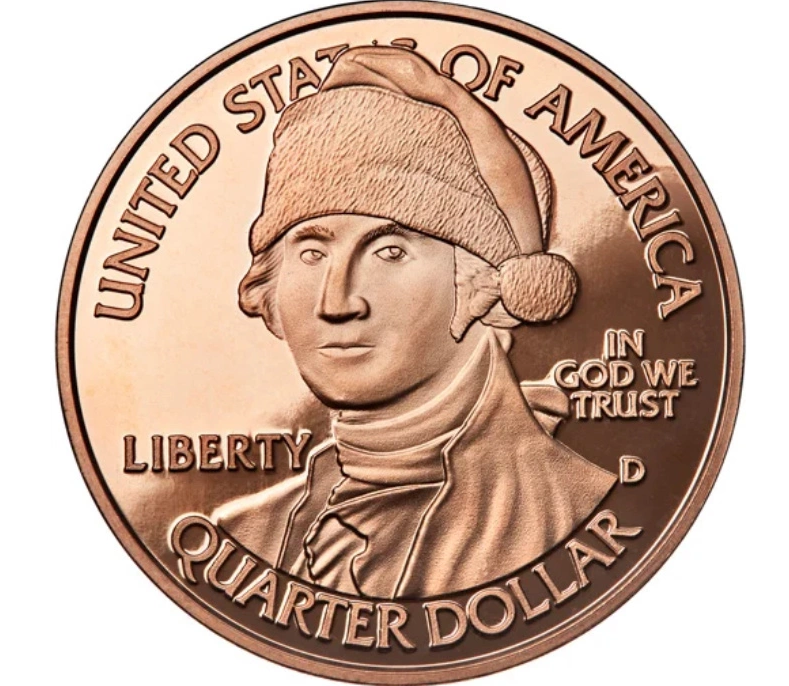 Santa George 1 oz Kupfermedaille mit Washington und Weihnachtsmütze