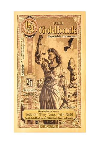 1/4 Utah Goldback ALPHA Gold Note 1/4000 oz Gold