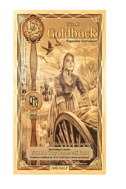 1/2 Utah Goldback ALPHA Gold Note 1/2000 oz Gold