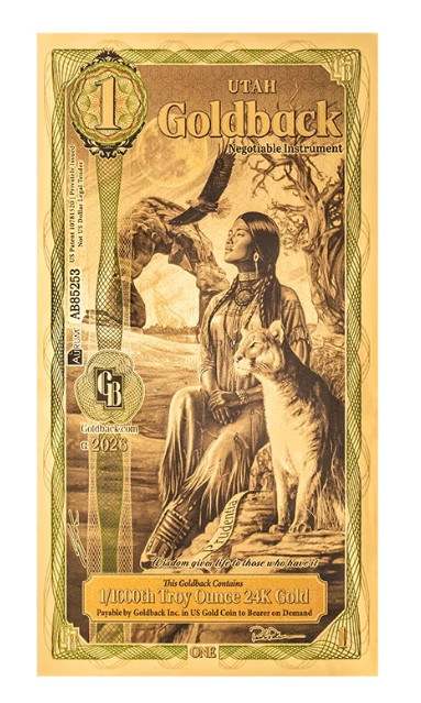 1 Utah Goldback ALPHA Gold Note 1/1000 oz Gold