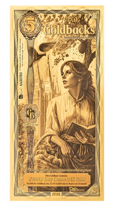 5 Utah Goldback ALPHA Gold Note 1/200 oz Gold