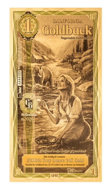 1 California Goldback ALPHA Gold Note 1/1000 oz Gold