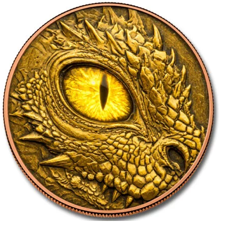 Dragon 5 AVDP oz Kupfermedaille 999 farbig Drachenauge