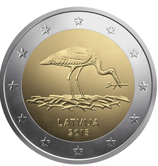 Lettland 2 Euro 2015 Storch Gedenkmünze mit Weißstorch-Motiv