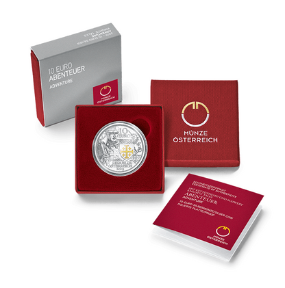 10 Euro Silbermünze Abenteuer Polierte Platte Ag 925 Serie Mit Kettenhemd und Schwert