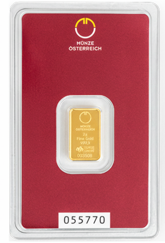 2 g Goldbarren Münze Österreich 999,9 im CertiPack