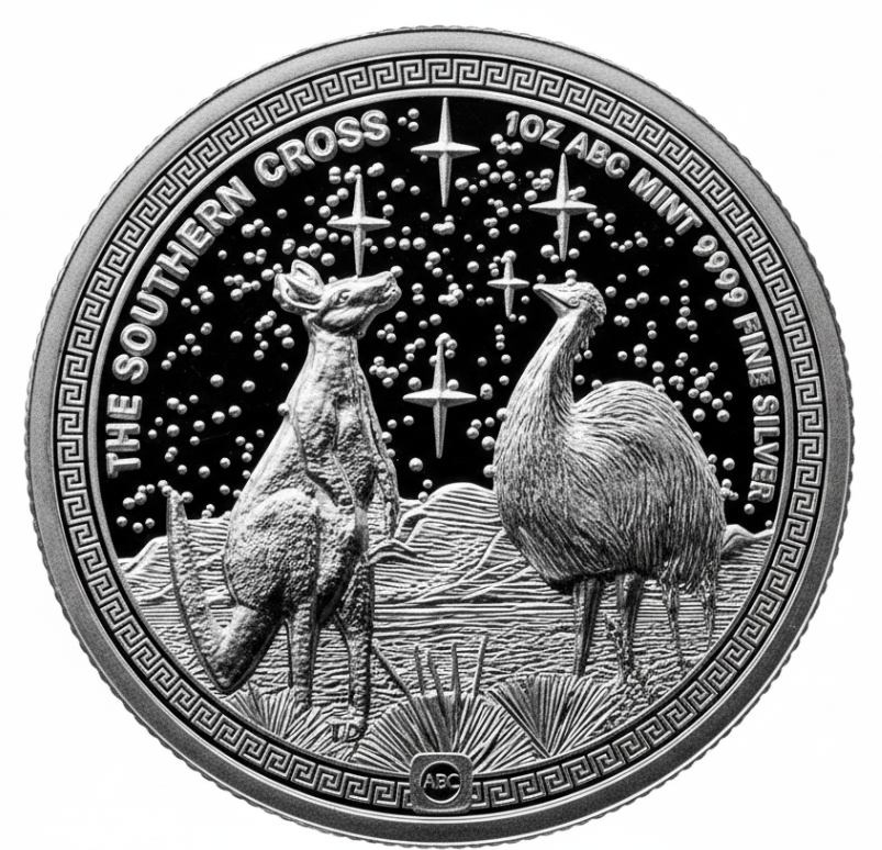 2025 Southern Cross 1 oz Silbermünze Niue mit Känguru und Emu