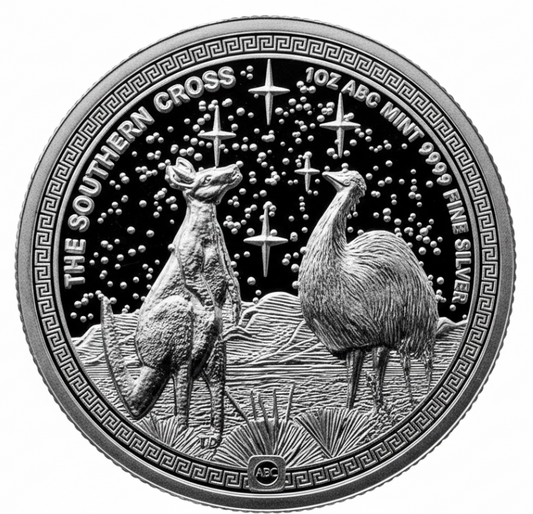 2025 Southern Cross 1 oz Silbermünze Niue mit Känguru und Emu