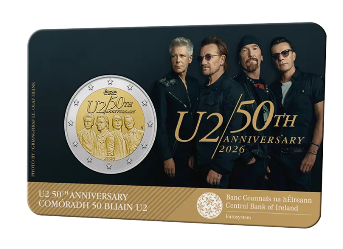 Irland 2 Euro 2026 50 Jahre U2 Gedenkmünze Coincard