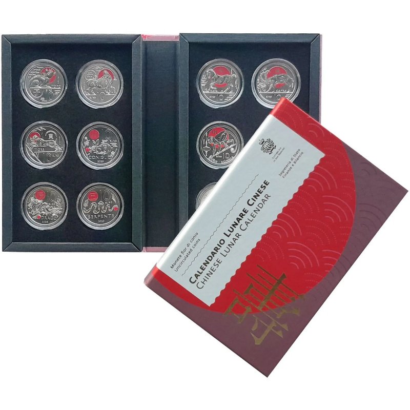 Komplett-Set Chinesischer Lunarkalender – 12 × 10 € Münzen im Etui