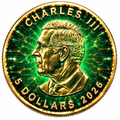 The Emerald Bee 2026 1 oz Silver Maple Leaf vergoldet farbig