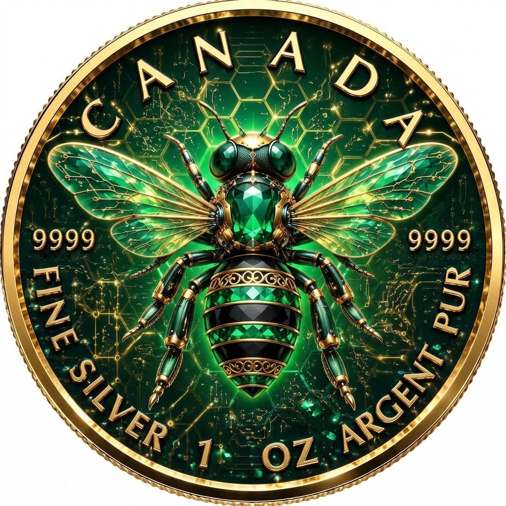 The Emerald Bee 2026 1 oz Silver Maple Leaf vergoldet farbig