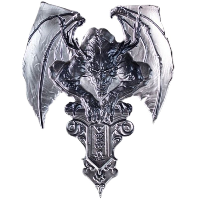 Gargoyle 2 oz Silbermedaille – gotischer Wasserspeier in High Relief, stapelbar


