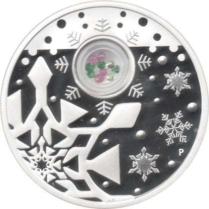 Australien 1 Dollar 2012 Christmas Locket Coin 1 oz Silber PP Vorderseite mit Halbedelsteinen