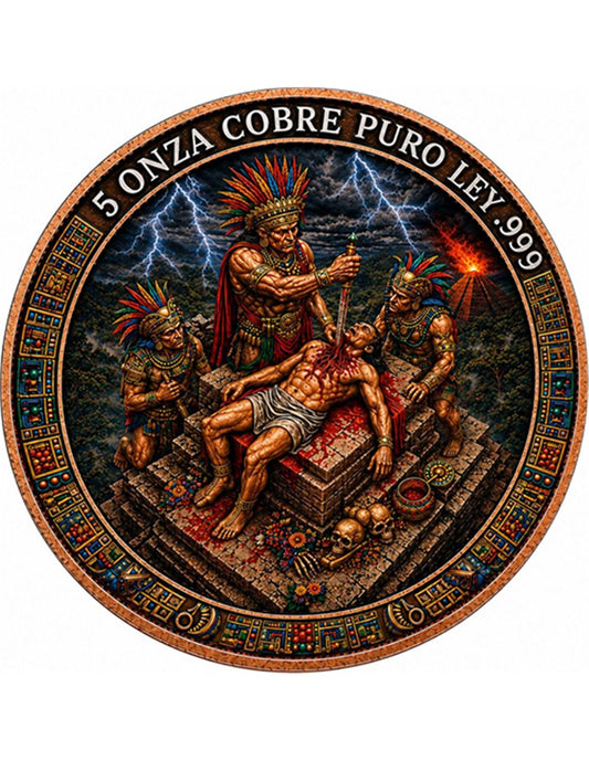 Aztec Sacrifice 5 oz Kupfermünze farbig