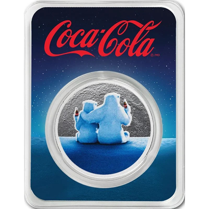 Coca-Cola Polar Bears 2026 1 oz Silberrunde farbig PAMP