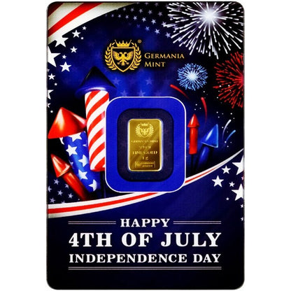 1 g Goldbarren Germania Mint – 4th July Edition mit Safepack-Verpackung