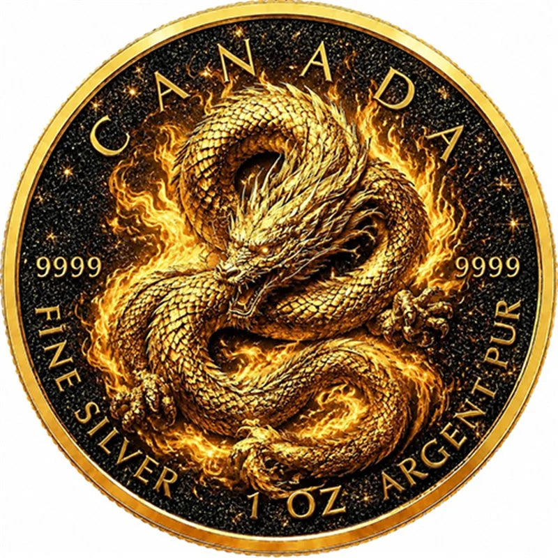 Celestial Gold Dragon 2026 Kanada 1 oz Silber Diamond Dust PF Coins