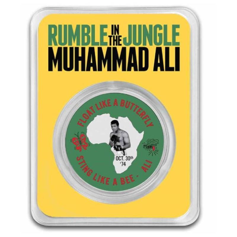1 oz Silbermünze 2023 Rumble in the Jungle – Muhammad Ali, Coincard, Niue

