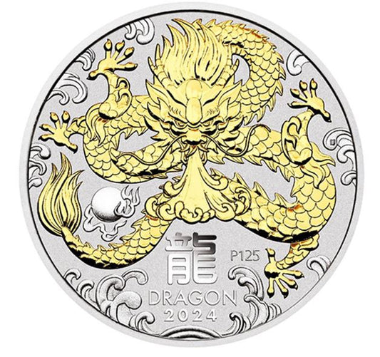 Australien - Lunar III Drache BU gilded 2024 - Edelmetalle Koitz GnbR