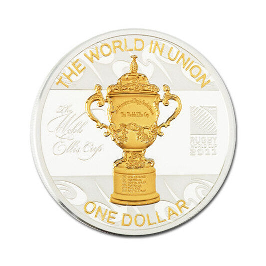 Neuseeland Webb Ellis Cup 2011 1 oz Silber vergoldet – Rückseite