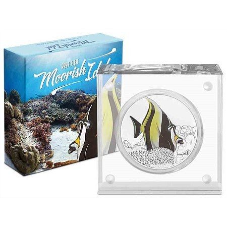 Silbermünze 1 oz 2019 Moorish Idol – Reef Fish, Niue, colorized Proof

