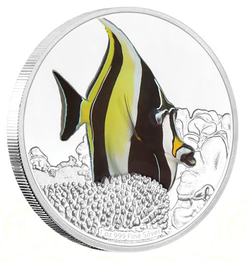 Silbermünze 1 oz 2019 Moorish Idol – Reef Fish, Niue, colorized Proof


