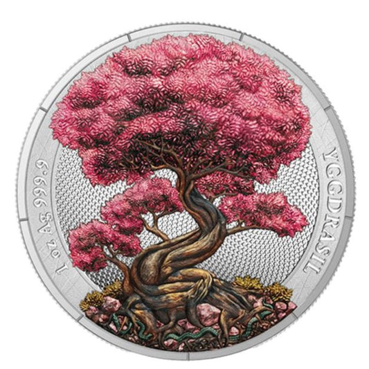 Yggdrasil Frühling 2025 – 1 oz Silbermünze mit Frühlingsveredelung in Kapsel und Box

