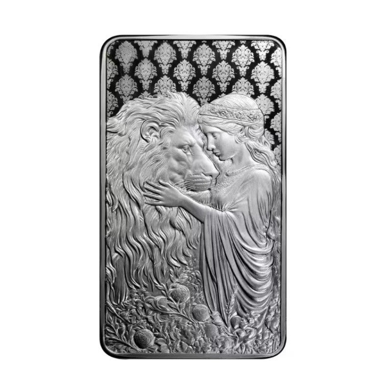 Una und der Löwe 2024 – 1 oz Silberbarren mit Una-Motiv und lateinischem Schriftzug


