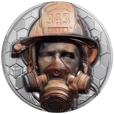 Cook Islands Real Heroes Firefighter 3 oz Silbermünze 2021 Vorderseite