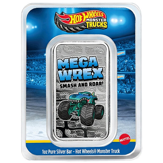 Hot Wheels Mega Wrex 1 oz Silberbarren coloriert – Vorderseite
