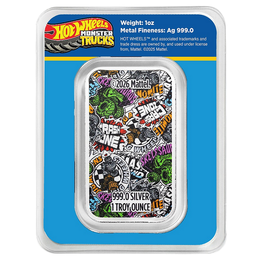 Hot Wheels Mega Wrex 1 oz Silberbarren – TEP-Präsentationsverpackung