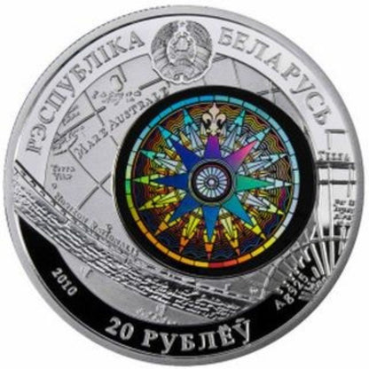 Silbermünze Weißrussland 2010 – 20 Rubel USS Constitution mit Hologramm

