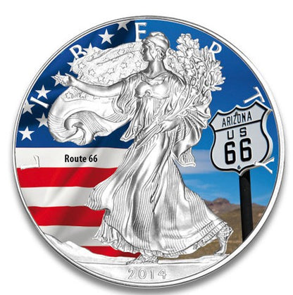 American Eagle 2014 Route 66 coloriert Silbermünze