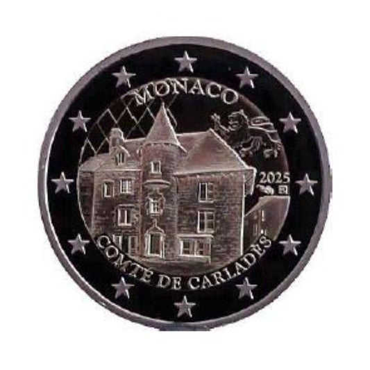 2 Euro 2025 Monaco Comté de Carladès, Polierte Platte, offizielle Ausgabe

