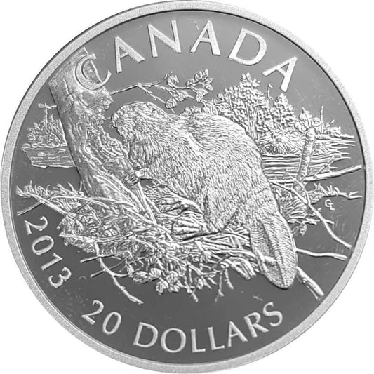 Silbermünze 20 Dollar 2013 – Kanada Biber, 1 oz, Proof, in Etui mit Zertifikat

