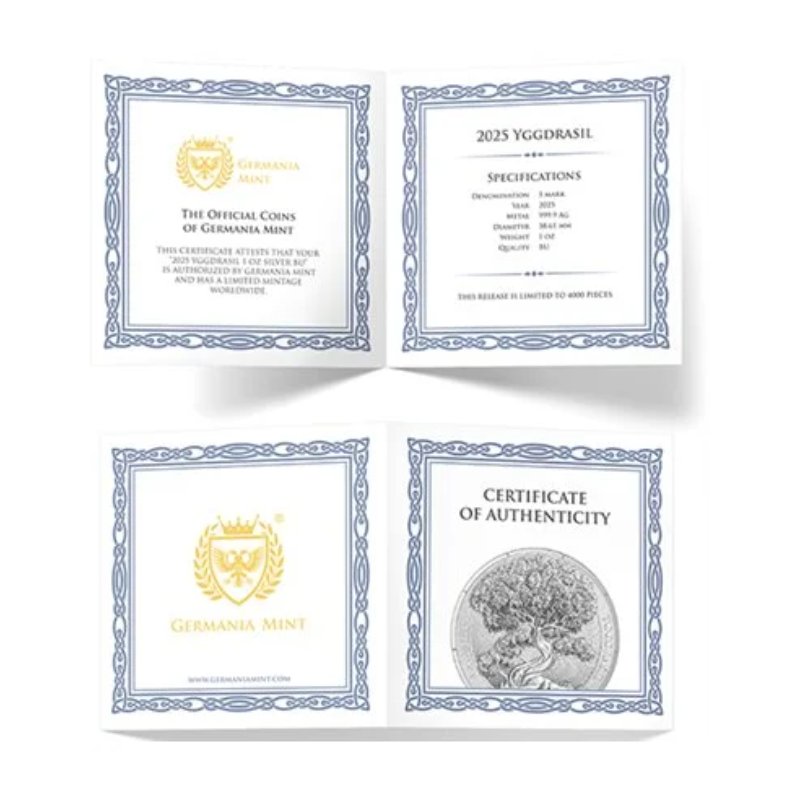 Germania 2025 – 1 oz Silbermünze Yggdrasil aus der Serie „Mythischer Wald“ in Linsenkapsel

